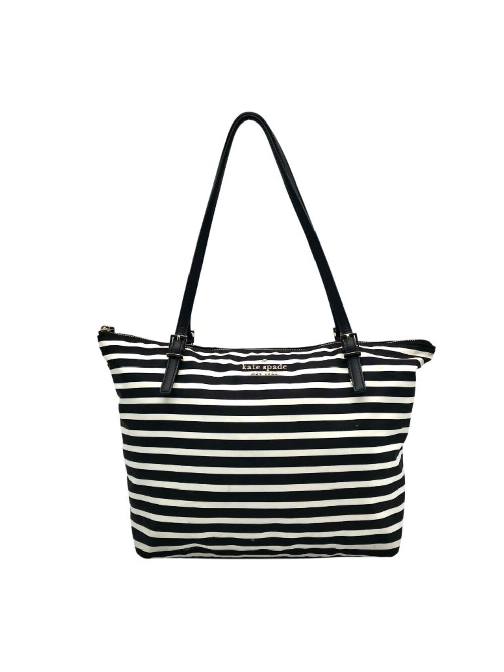 Kate Spade Black & Clotted Cream Striped Nylon Watson Lane Maya Tote Bag